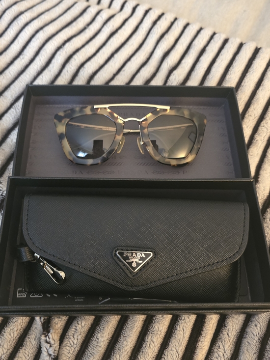 Prada Accessories - Prada SPR09Q Cinema Tortoise Shell Sunglasses Black Saffiano Leather Case + Box
